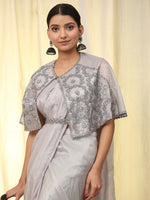Pretty Grey Color Satin Fabric Readymade Saree