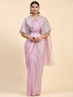 Pretty Pink Color Satin Fabric Readymade Saree