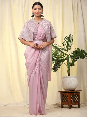Pretty Pink Color Satin Fabric Readymade Saree