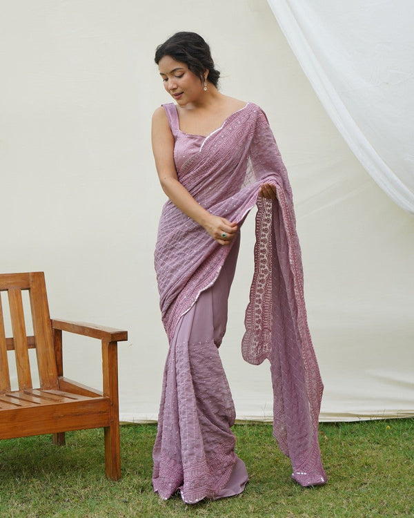 Beauteous Purple Color Georgette Fabric Partywear Saree