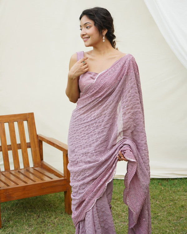 Beauteous Purple Color Georgette Fabric Partywear Saree