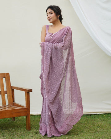 Beauteous Purple Color Georgette Fabric Partywear Saree