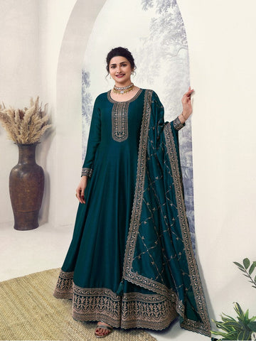 Amazing Teal Color Georgette Fabric Partywear Suit