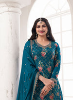 Tasteful Teal Color Chinon Fabric Sharara Suit