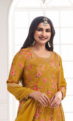 Tasteful Yellow Color Chinon Fabric Sharara Suit