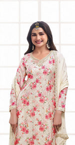 Tasteful Cream Color Chinon Fabric Sharara Suit