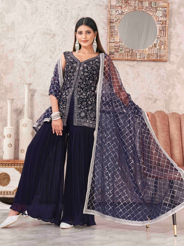 Divine Black Color Georgette Fabric Sharara Suit