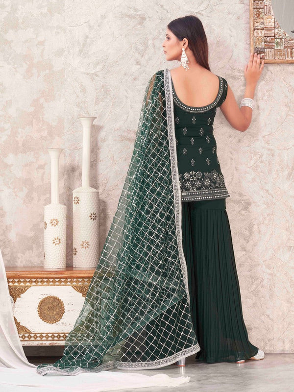 Divine Green Color Georgette Fabric Sharara Suit