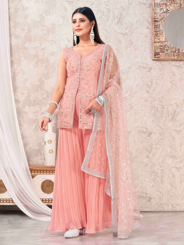 Divine Peach Color Georgette Fabric Sharara Suit