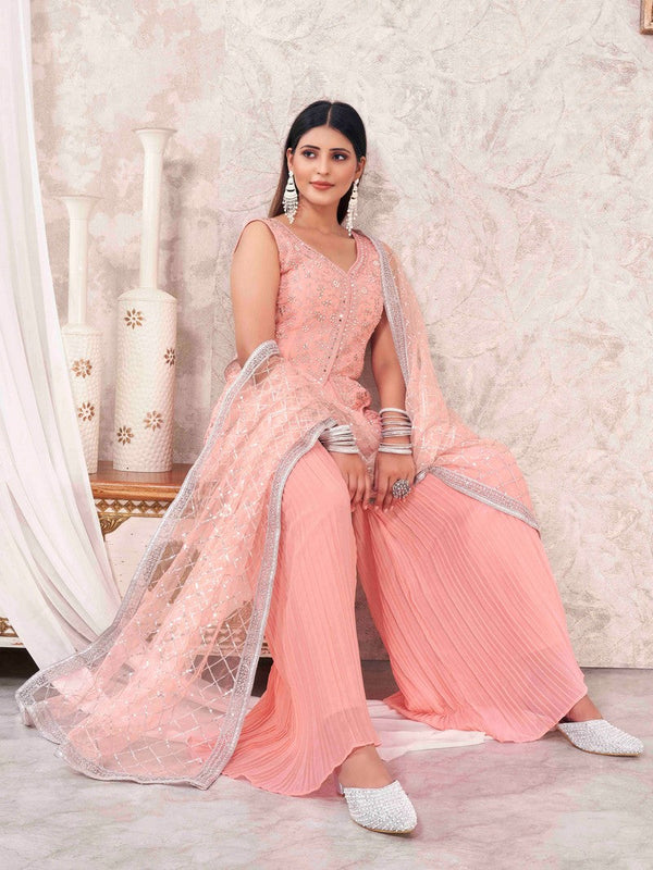 Divine Peach Color Georgette Fabric Sharara Suit