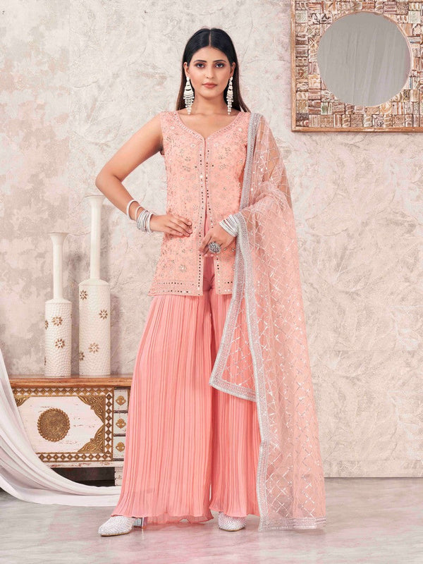 Divine Peach Color Georgette Fabric Sharara Suit