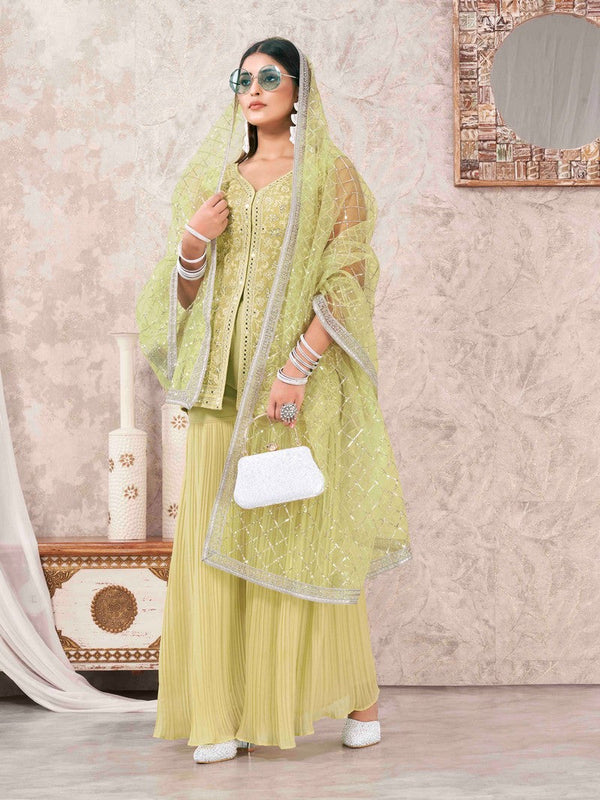 Divine Green Color Georgette Fabric Sharara Suit