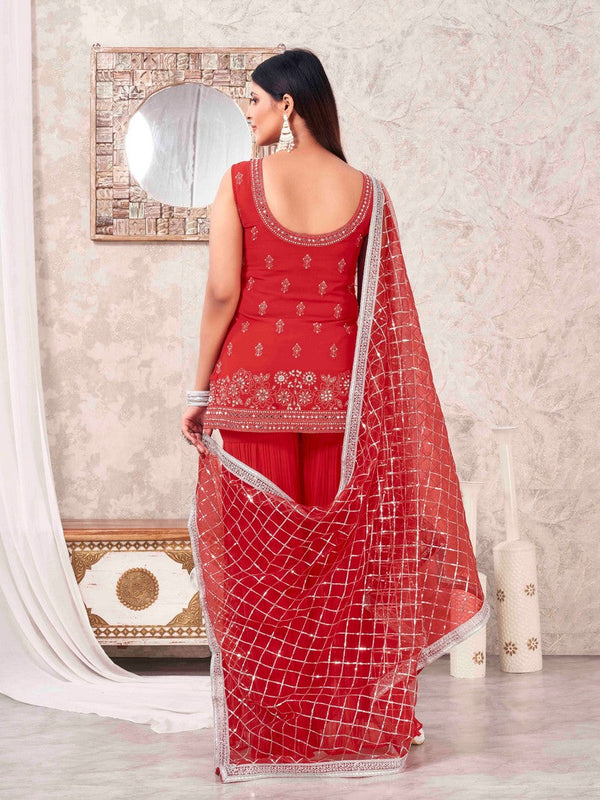 Divine Red Color Georgette Fabric Sharara Suit