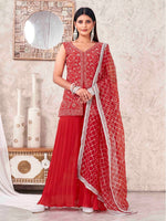 Divine Red Color Georgette Fabric Sharara Suit