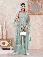 Divine Aqua Color Georgette Fabric Sharara Suit