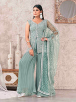 Divine Aqua Color Georgette Fabric Sharara Suit