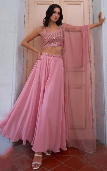 Lovely Pink Color Georgette Fabric Sharara Suit