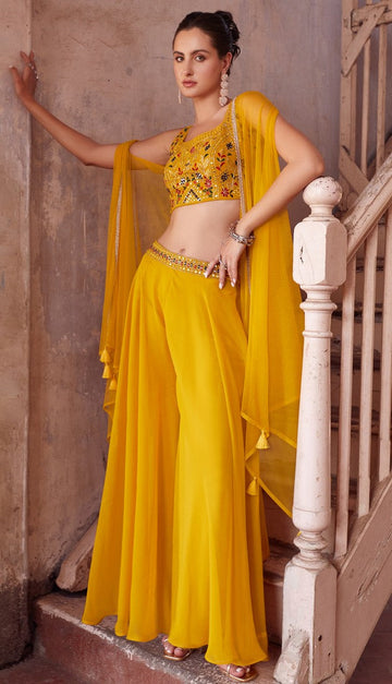 Lovely Yellow Color Georgette Fabric Sharara Suit