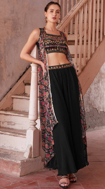 Lovely Black Color Georgette Fabric Sharara Suit