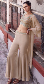 Lovely Beige Color Georgette Fabric Sharara Suit