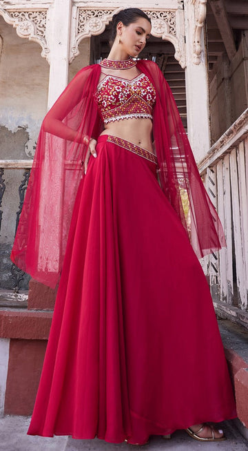 Lovely Magenta Color Georgette Fabric Party Wear Lehenga