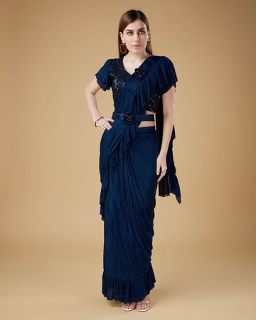 Pretty Blue Color Imported Fabric Readymade Saree