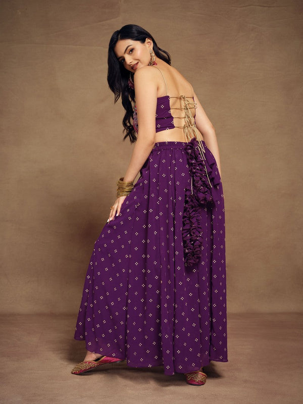 Tasteful Purple Color Art Silk Fabric Cord Set
