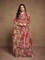 Tasteful Maroon Color Chiffon Fabric Designer Suit