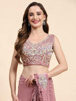 Pretty Pink Color Lycra Fabric Readymade Saree