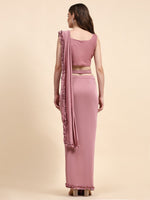 Pretty Pink Color Lycra Fabric Readymade Saree