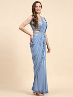 Pretty Blue Color Lycra Fabric Readymade Saree