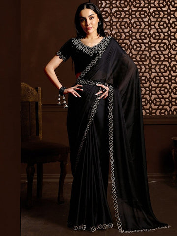 Grand Black Color Chiffon Fabric Casual Saree