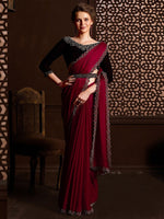 Grand Maroon Color Satin Fabric Casual Saree