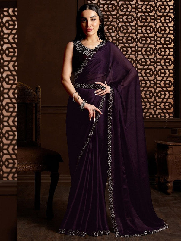 Grand Black Color Chiffon Fabric Casual Saree