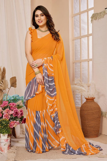 Grand Yellow Color Georgette Fabric Casual Saree
