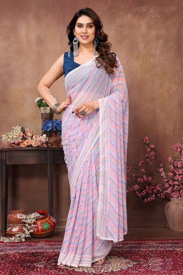 Grand Teal Color Georgette Fabric Casual Saree