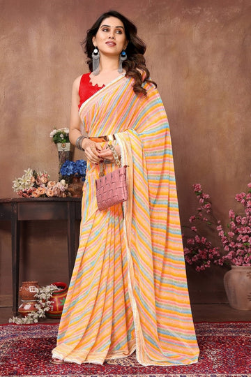 Grand Red Color Georgette Fabric Casual Saree