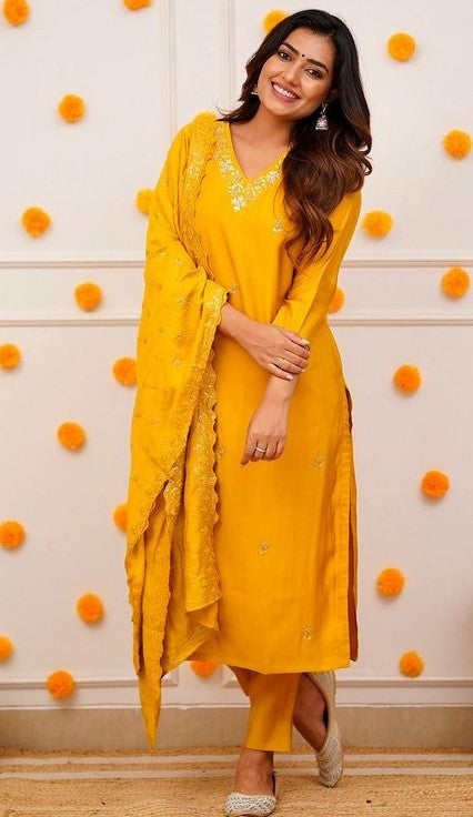 Angelic Mustard Color Georgette Fabric Designer Suit