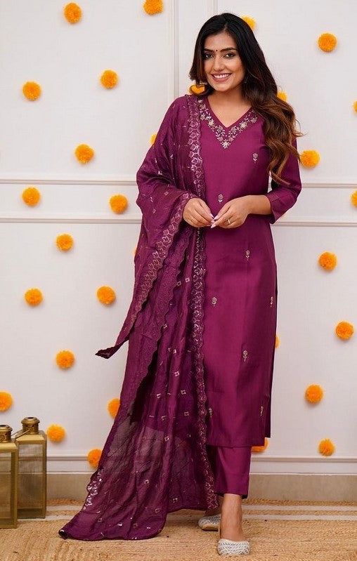 Angelic Wine Color Georgette Fabric Designer Suit