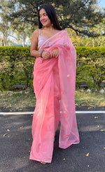 Beauteous Pink Color Organza Fabric Designer Saree