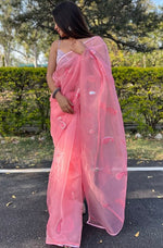 Beauteous Pink Color Organza Fabric Designer Saree