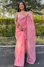 Beauteous Pink Color Organza Fabric Designer Saree