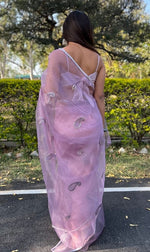 Beauteous Purple Color Organza Fabric Designer Saree