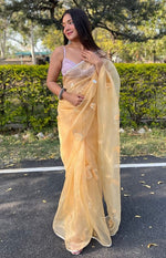 Beauteous Yellow Color Organza Fabric Designer Saree