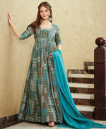 Striking Turquoise Color Rayon Fabric Gown