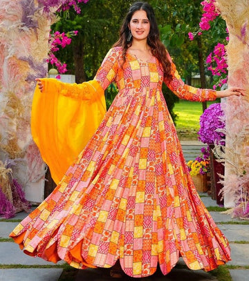 Striking Mustard Color Rayon Fabric Gown