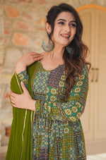 Striking Green Color Rayon Fabric Gown