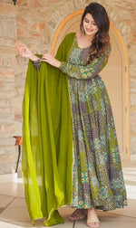 Striking Green Color Rayon Fabric Gown