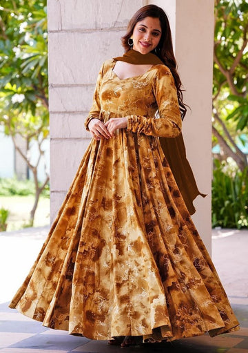 Striking Brown Color Rayon Fabric Gown
