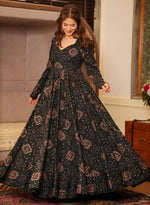 Striking Black Color Rayon Fabric Gown